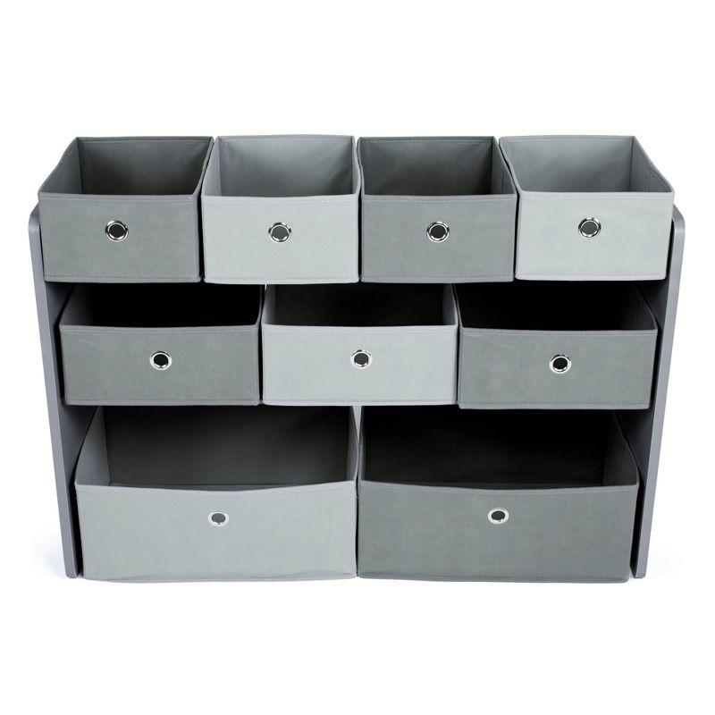 Gray 3-Tier Kids' Toy Organizer with 9 Fabric Bins