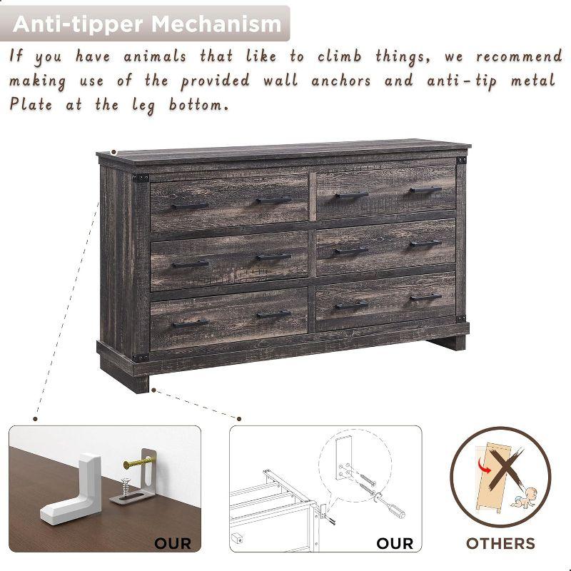 Farmhouse 6 Drawers Dresser, Large Wood Chest of Drawers with Handle for Bedroom, Living Room