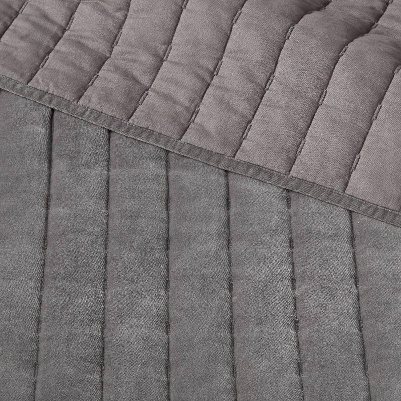 King Channel Stitch Velvet Quilt Charcoal - Threshold™: Cotton Backing, Year Round Comfort, Machine Washable