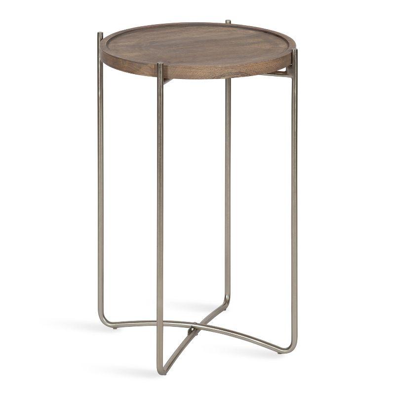 Gray Mango Wood and Metal Round Side Table