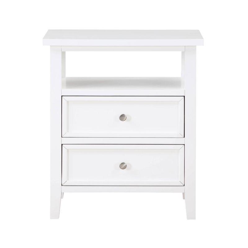 Comfort Pointe Walker Nightstand White: Poplar Wood, Nickel Knobs, Metal Ball Bearing Glides