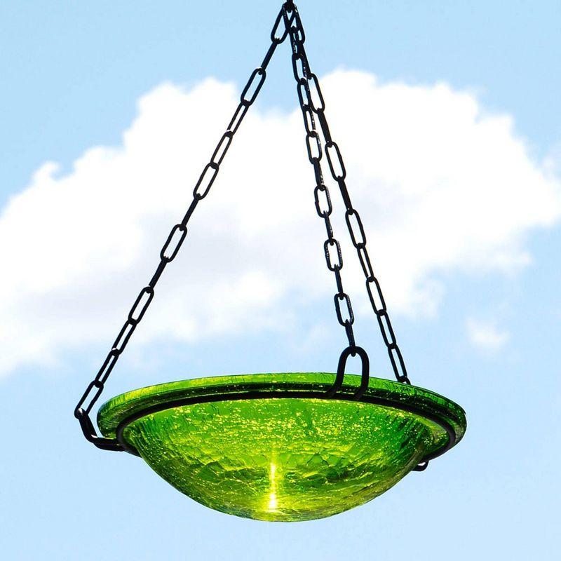 12.5" Crackle Glass Hanging Birdbath Bowl Fern Green - ACHLA Designs: Weather-Resistant, No Assembly Required