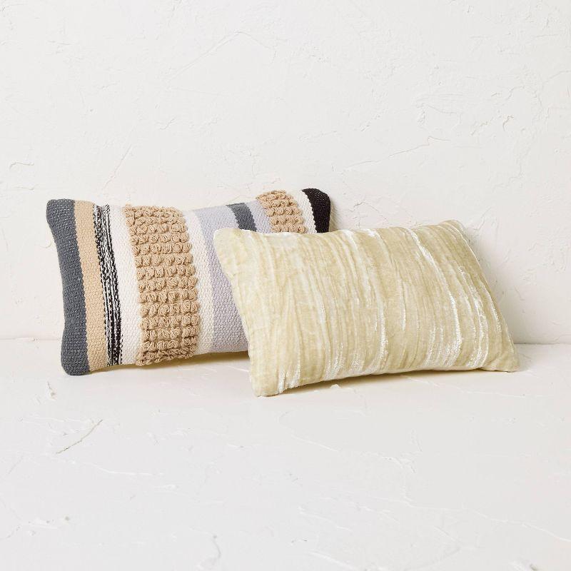 2pk 8''x13' Woven Striped Oblong Decorative Pillows Gray/Tan - Opalhouse™ designed with Jungalow™: Cotton & Polyester
