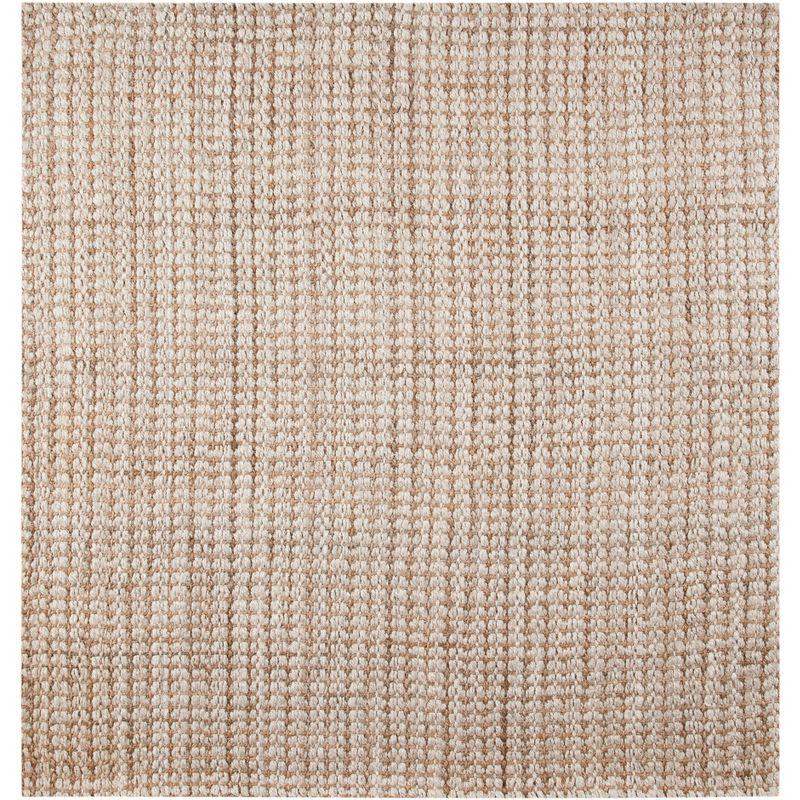 Ivory and Light Brown Hand-Woven Jute Square Rug, 7' x 7'