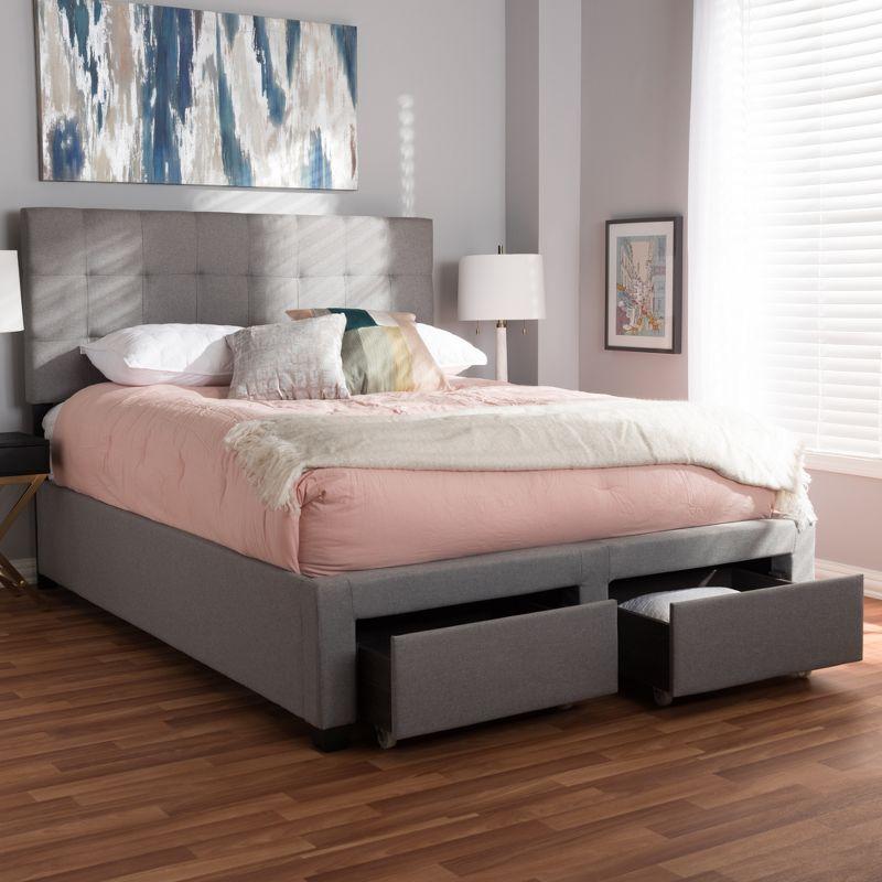 Contemporary Gray Queen Upholstered Storage Bed with Tufted Headboard