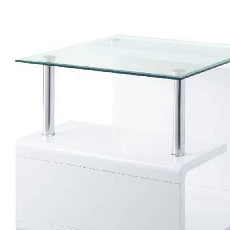 Nevaeh 29" White High Gloss & Clear Glass Square End Table