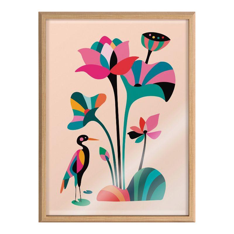 Mid Century Modern Lotus Framed Colorful Glass Wall Art