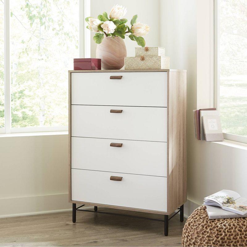 Sky Oak and White 4-Drawer Vertical Chest with Soft Close