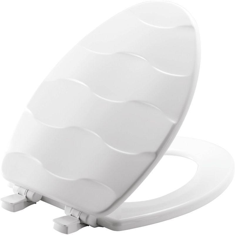 Basket Weave Sculptured Toilet Seat, Slow Close, Never Loosens, ELONGATED, Durable Wood, White