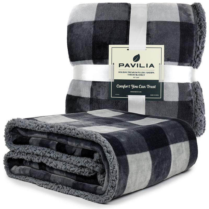 PAVILIA Premium Faux Shearling Fleece Throw Blanket for Bed, Reversible Warm Blanket for Couch Sofa