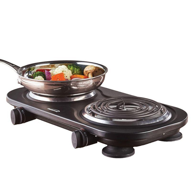 Black Dual Burner Electric Hot Plate with Adjustable Thermostats