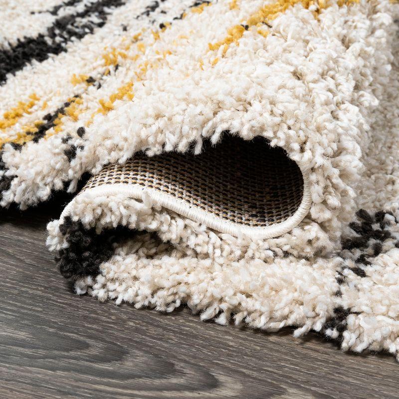8'x10' Nova Modern Bold Strie' Shag Area Rug, Beige/Black/Yellow - JONATHAN Y