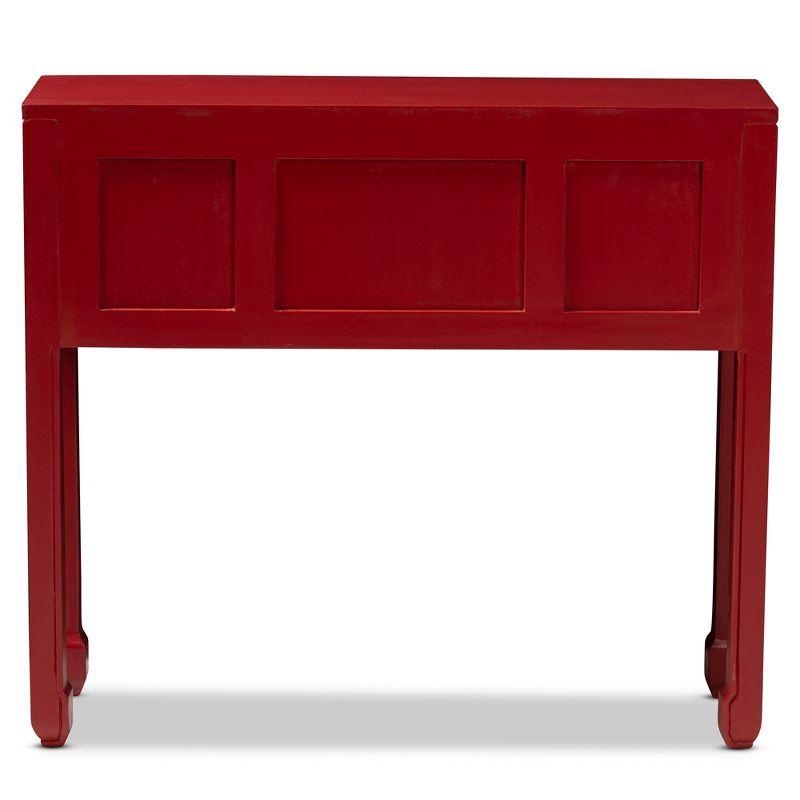 Melodie 6 Drawer Console Table Red - Baxton Studio: Antique-Inspired, Bayur Wood, Bronze Handles