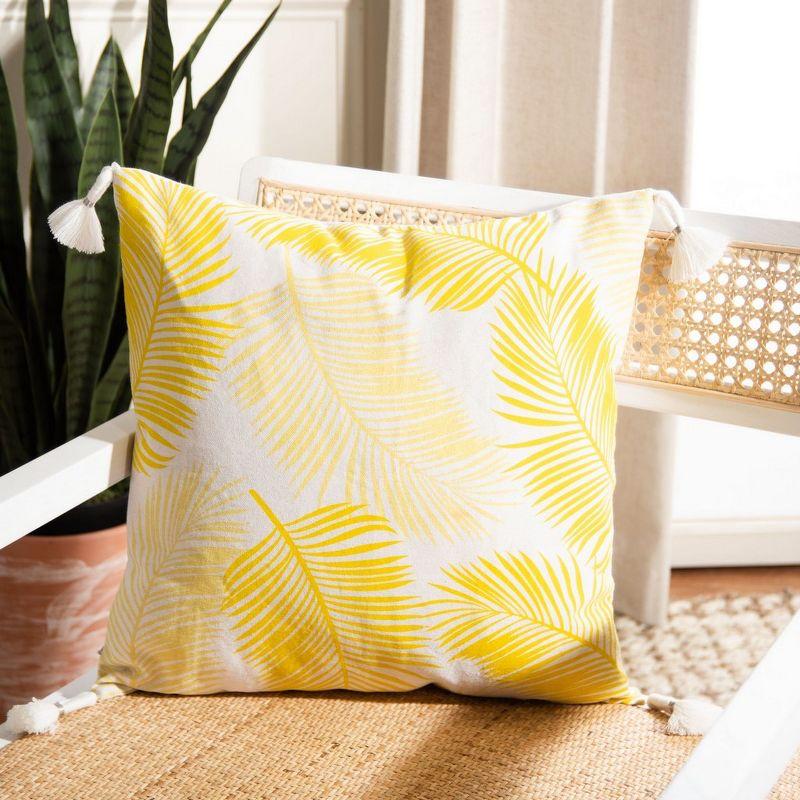 Ivory and Yellow Palm Leaf Square Throw Pillow