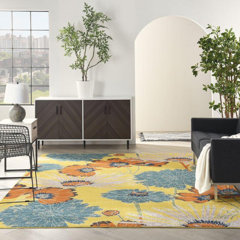 Sunlit Bloom 9' x 12' Yellow Floral Synthetic Area Rug