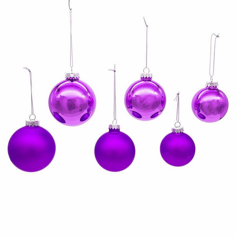 Kurt Adler 60-80MM Shiny and Matte Purple Glass Ball Ornaments, 20 Piece Set