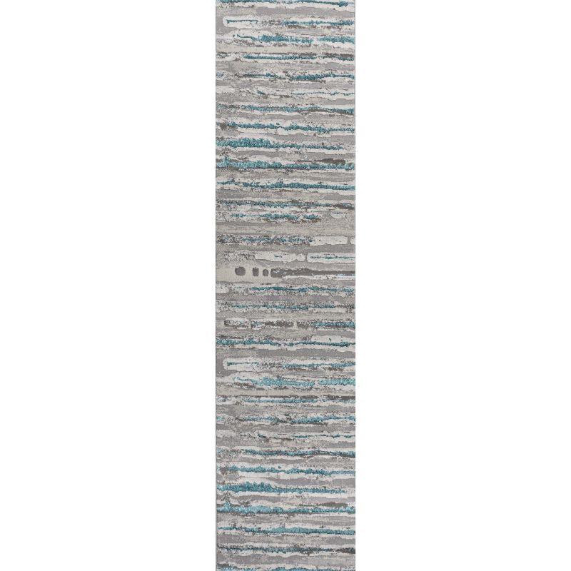 2'x10' Batten Modern Stripe Runner Rug, Gray/Turquoise - JONATHAN Y