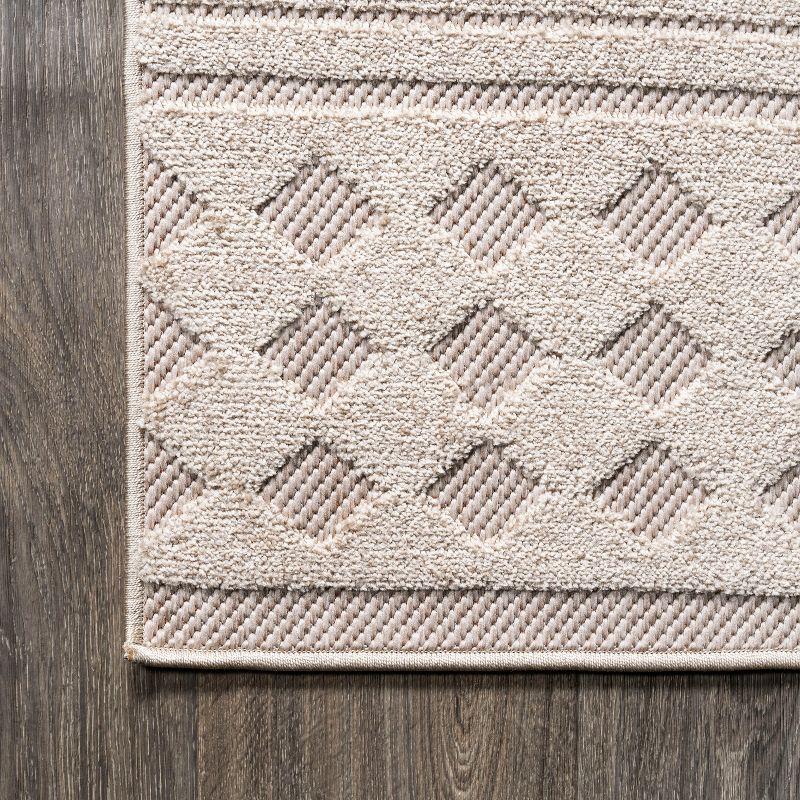 2'x8' Xlendi High-Low Pile Moroccan Geometric Indoor/Outdoor Runner Rug, Beige - JONATHAN Y