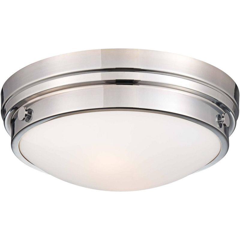 Minka Lavery Art Deco Ceiling Light Flush Mount Fixture 13 1/4" Chrome Metal 2-Light White Button Shaped for Bedroom Living Room