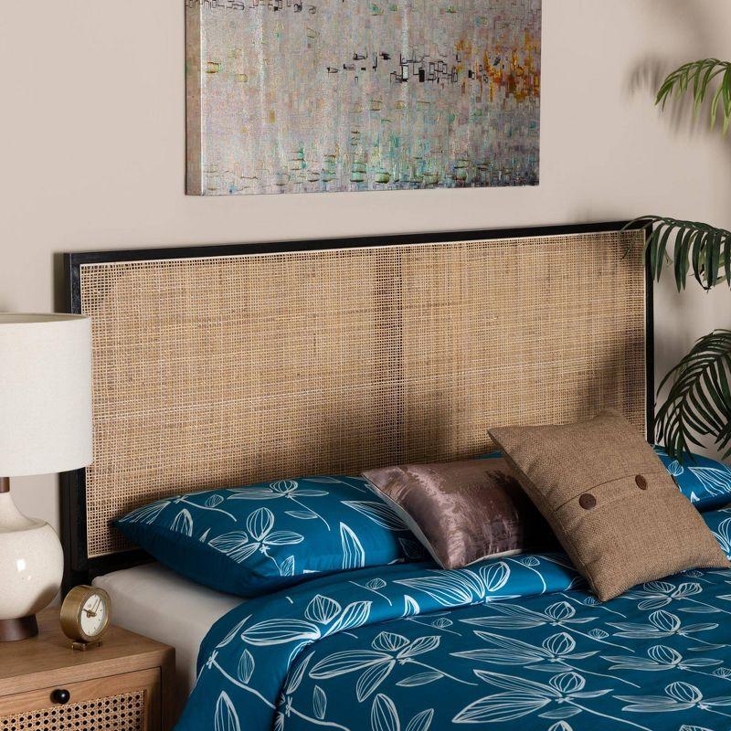 bali & pari Queen Aurelia Bayur Wood & Rattan Headboard Black/Natural: Bohemian Design, Wall/Bed Frame Mount