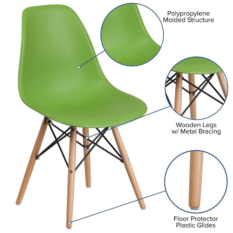 Mid-Century Modern Green Plastic Side Chair with Wooden Legs
