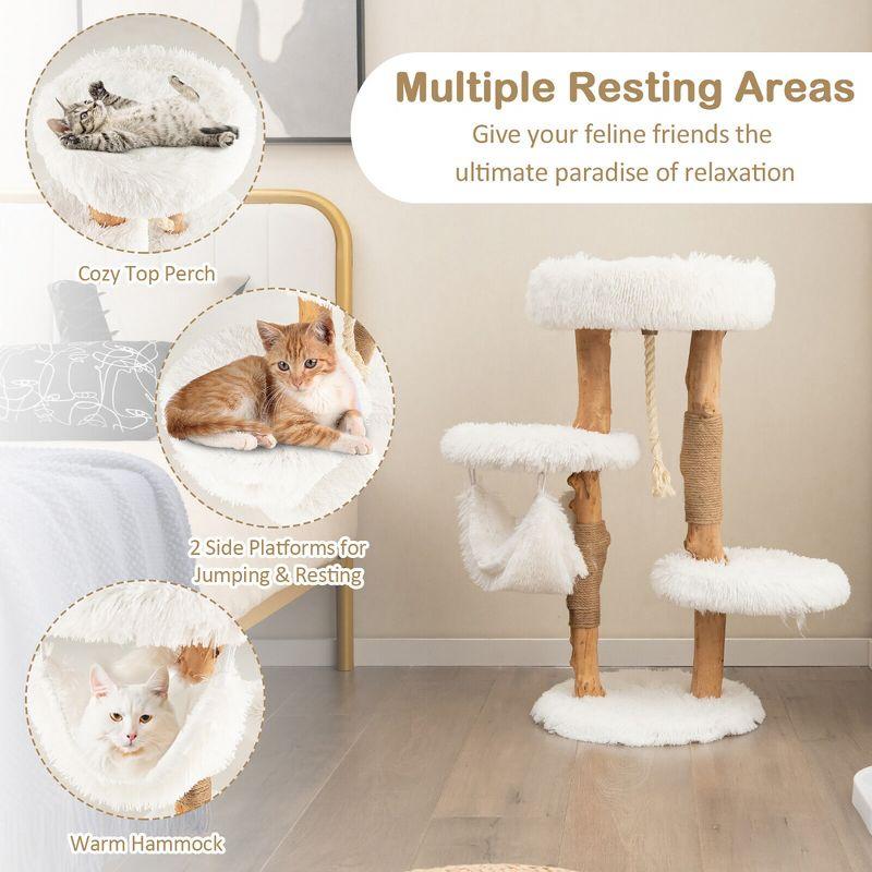 Tangkula 34" Tall Wooden Cat Tree Solid Wood Cat Tower with Jute Scratching Posts
