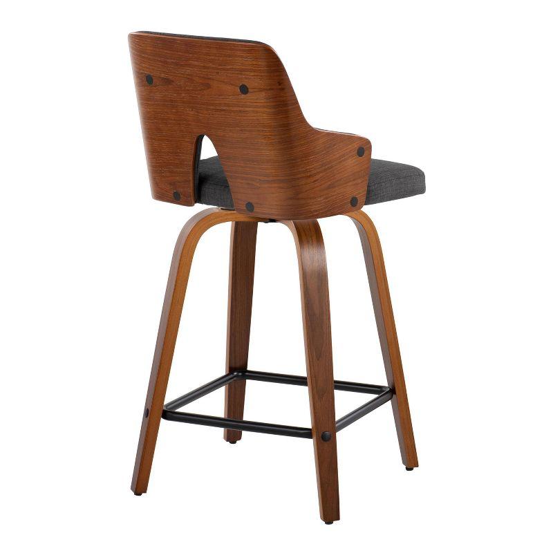 Charcoal Fabric and Walnut Wood Swivel Counter Stools, Set of 2