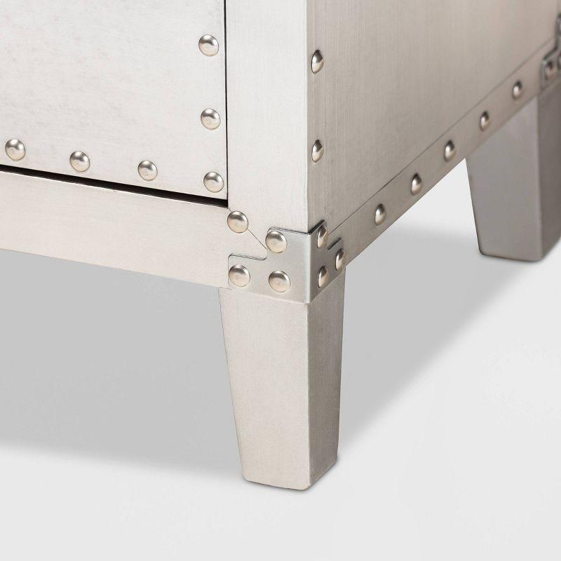 Claude Metal 3 Drawer Nightstand Silver - Baxton Studio: Vintage-Inspired, Rivet Detail, Fully Assembled