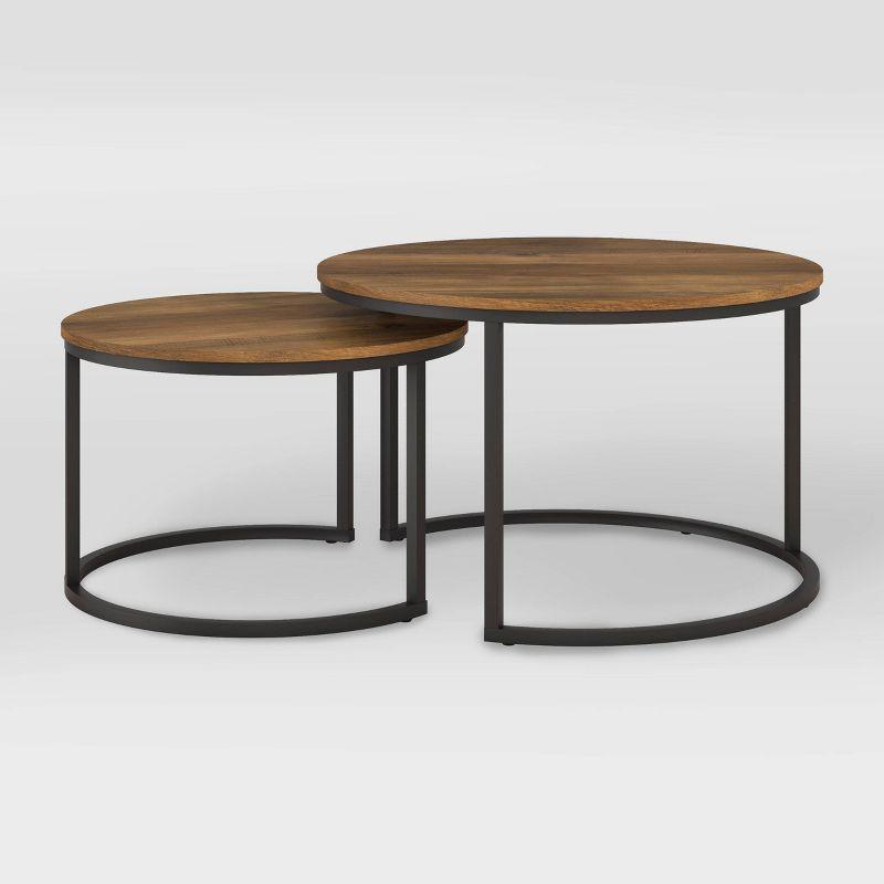 Contemporary Round Wood & Metal Nesting Coffee Tables - Black/Brown