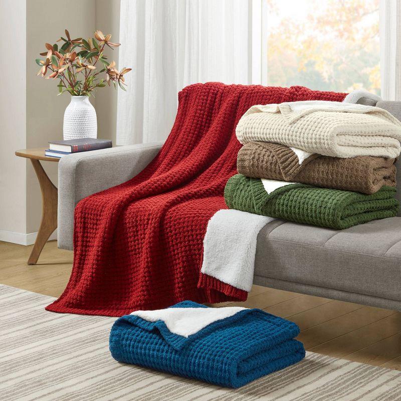 50"x60" Eden Waffle Knit Chenille Throw Blanket Navy Blue - Madison Park