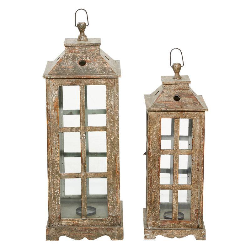 2 Piece Wood Tabletop Candle Lantern Set