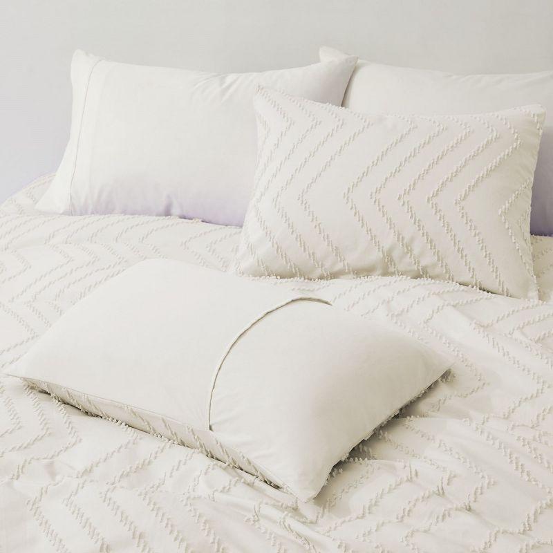 Peace Nest Tufted Microfiber Clipped Duvet Cover Set with Zipper Closure & Corner Ties, Cream, Full/Queen