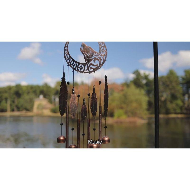 VP Home 30" H Iron Shimmering Mandala Wind Chimes for Outside, Brown