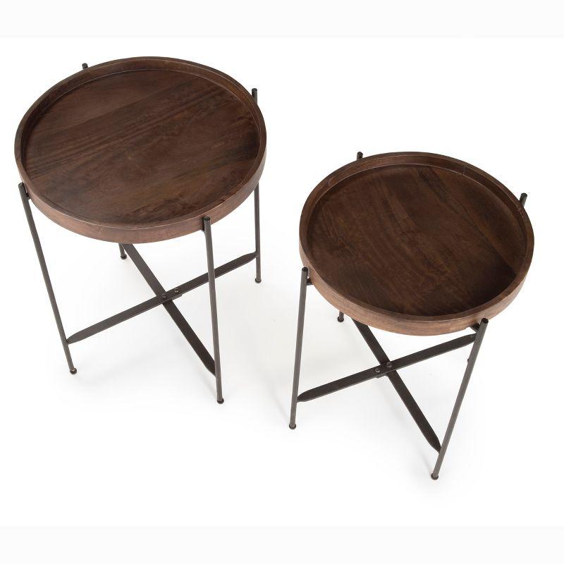 Set of 2 Capri Round Accent Tables Mango Wood with Iron Base - Steve Silver Co.