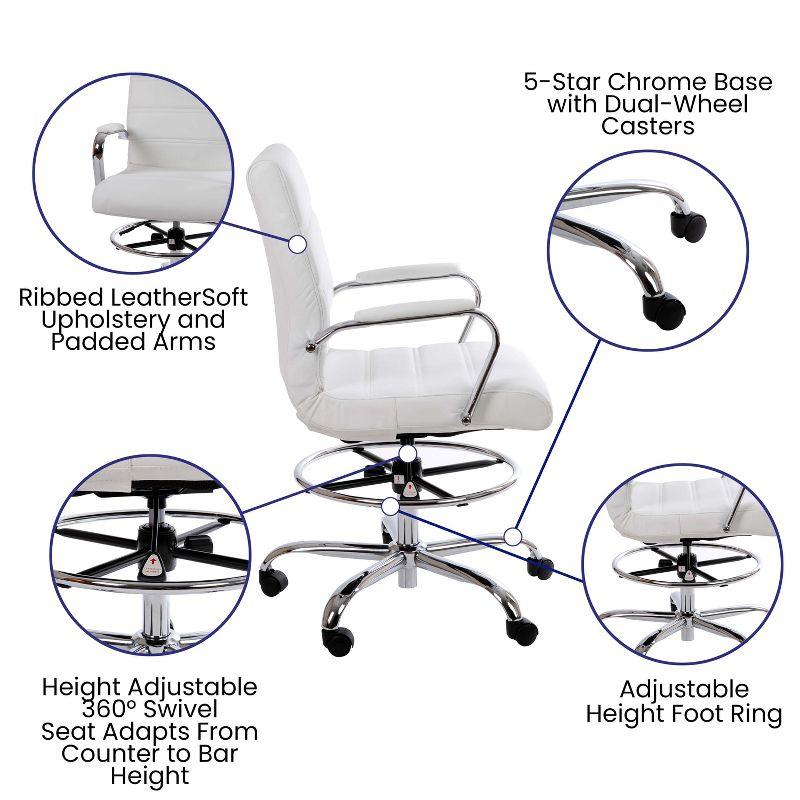 Modern White LeatherSoft Swivel Drafting Chair with Chrome Base