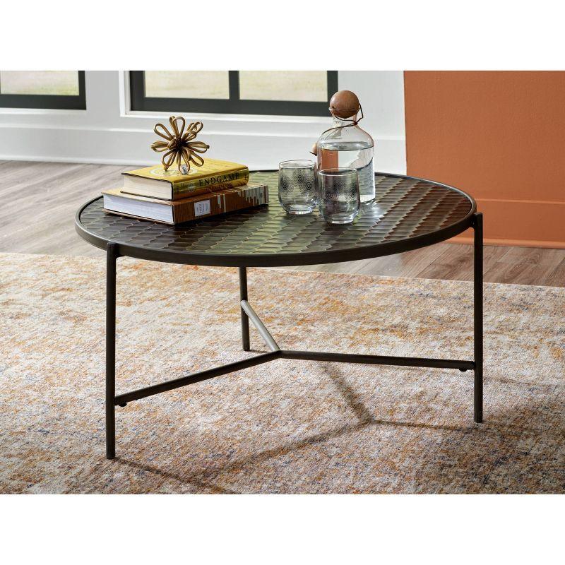 Doraley Round Brown and Gray Wood Metal Coffee Table