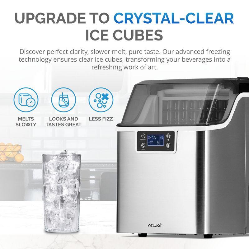 Newair Countertop Clear Ice Maker, 45lbs/Day Ice Cube Machine, Self-Cleaning Function and Custom Ice Thickness, Portable Ice Maker, 24H Timer