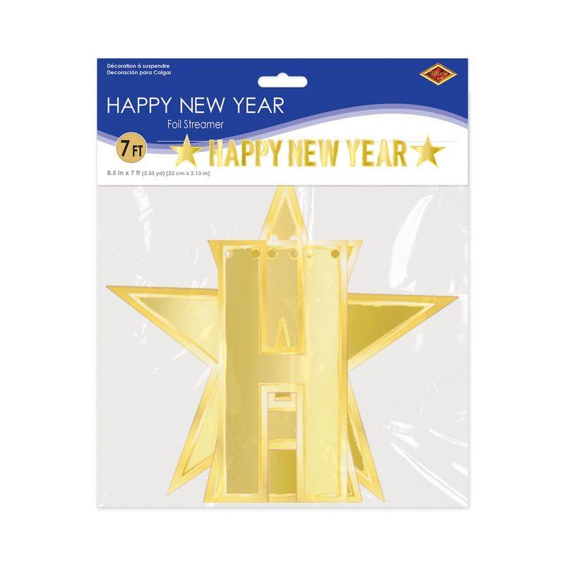 Beistle Happy New Year Streamer, Foil, 8.5" x 7', Gold (2/Pkg) Gold