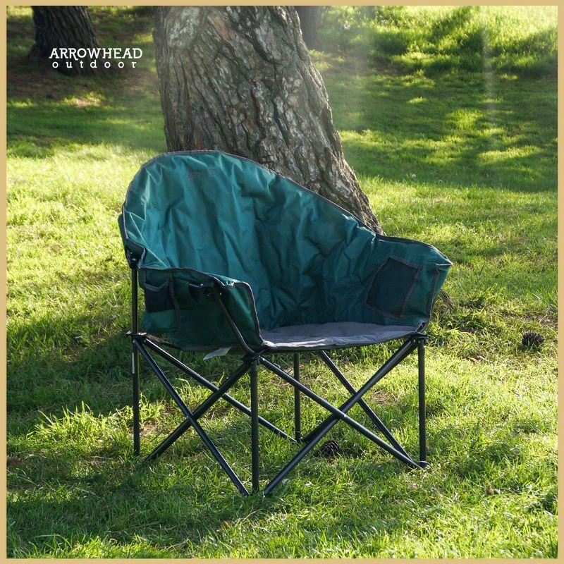 Arrowhead Outdoor Oversized Heavy-Duty Club Folding Camping Chair w/External Pocket, Cup Holder, Portable, Padded, Moon, Round, Bag (Forest Green)