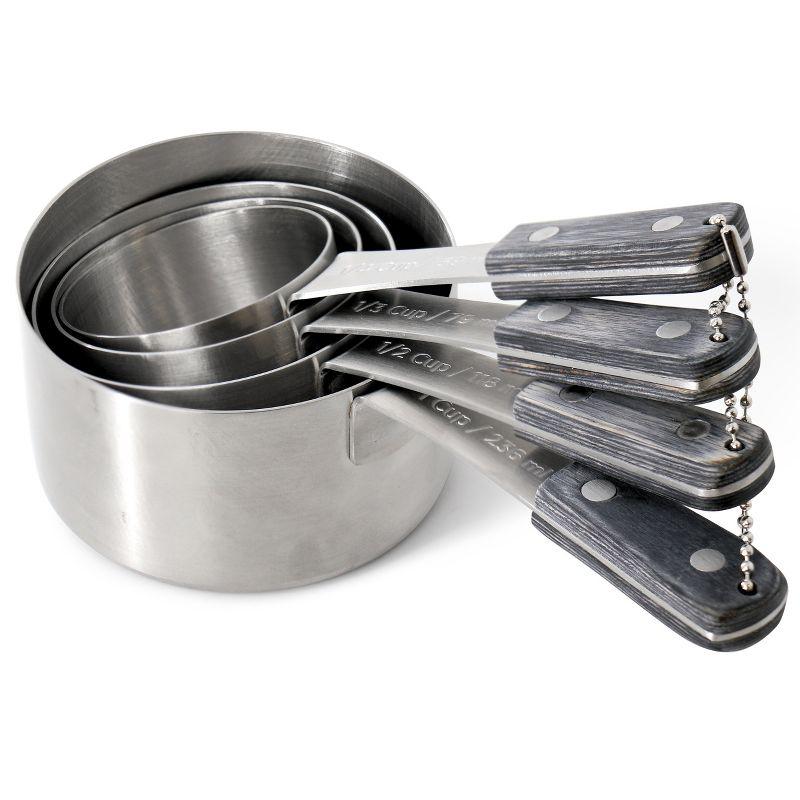 Oster Blakeley 4 Piece Stainless Steel Measuring Cup Set in Dark Gray with Wood Handles