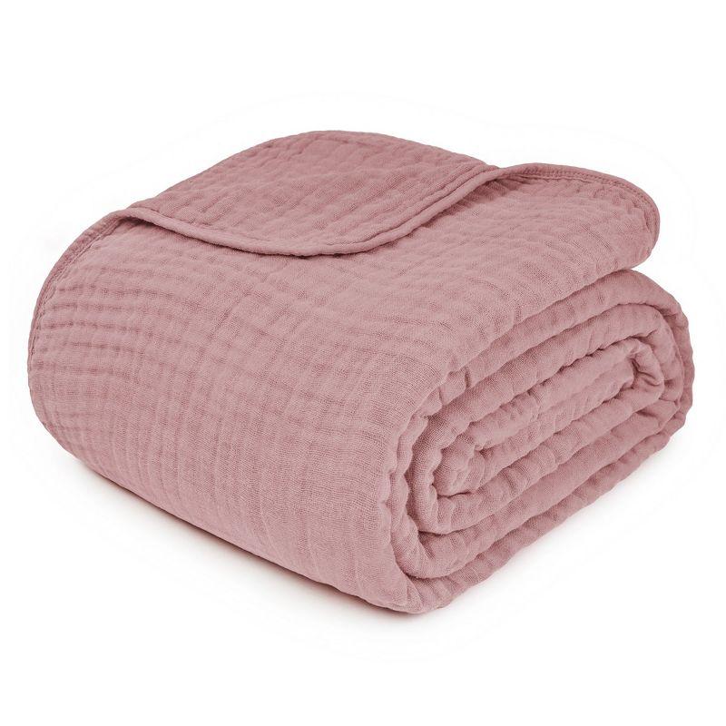 Muslin Blanket for Adults, Extra Large Throw 50" x 60" By Comfy Cubs - Mauve