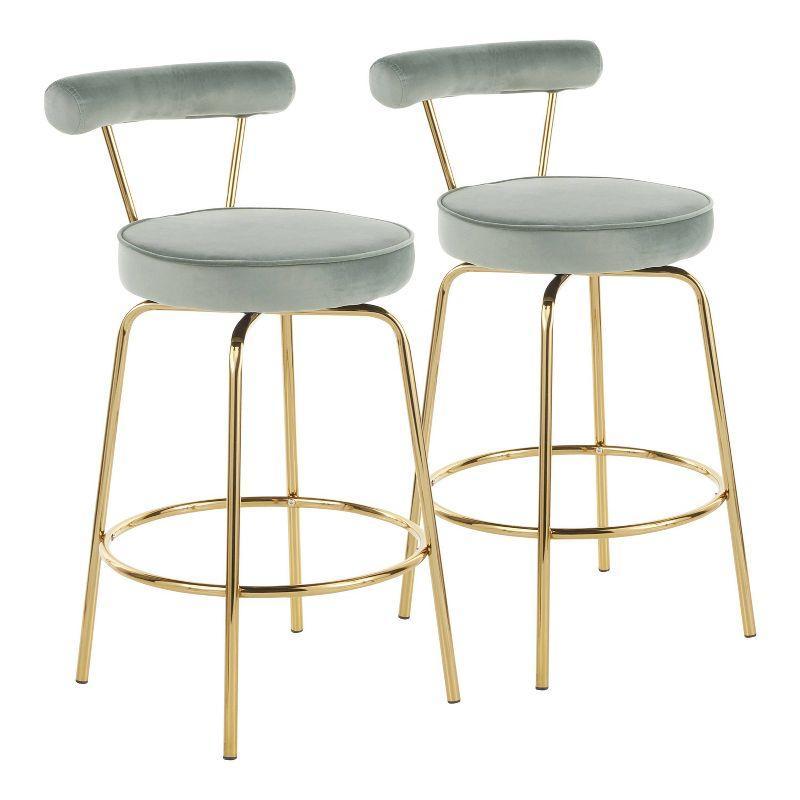 LumiSource Set of 2 Rhonda Glam Counter Height Barstools Sage Green Velvet: Upholstered Swivel, Metal Legs, Spot Clean