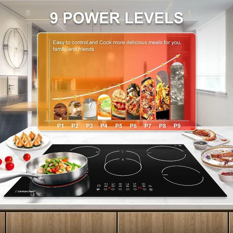 30 Inch cooktop,8500 Watt 5 Stoves,9-section heating Burner,Timer function,Waste heat alarm,Touch control,Scratch-resistant vitro ceramic glass