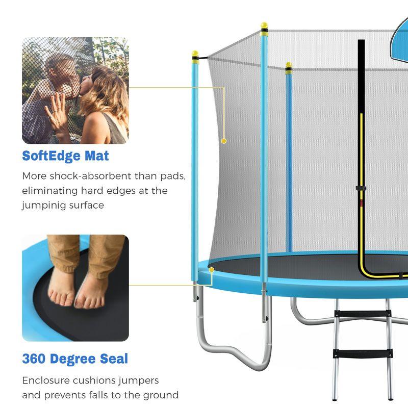 8 FT Trampoline for Kids with Safety Enclosure Net, Basketball Hoop and Ladder, Blue - ModernLuxe