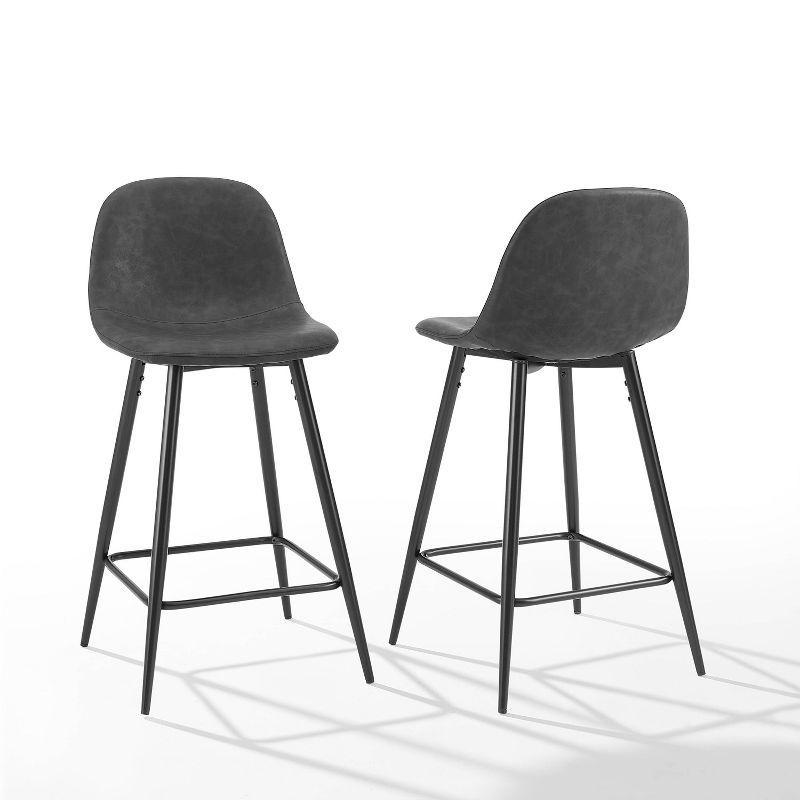 Weston Distressed Black Faux Leather Counter Height Barstools, Set of 2