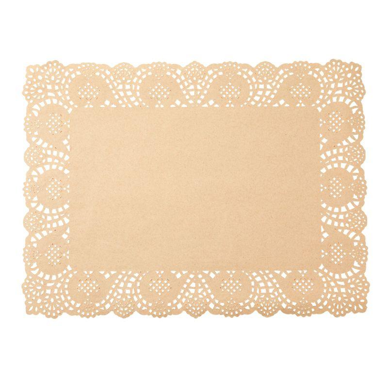 Juvale 100-Pack Brown Rectangle Disposable Placemats - Lace Paper Doilies for Wedding Table, Thanksgiving, Party, 15.5x12 In