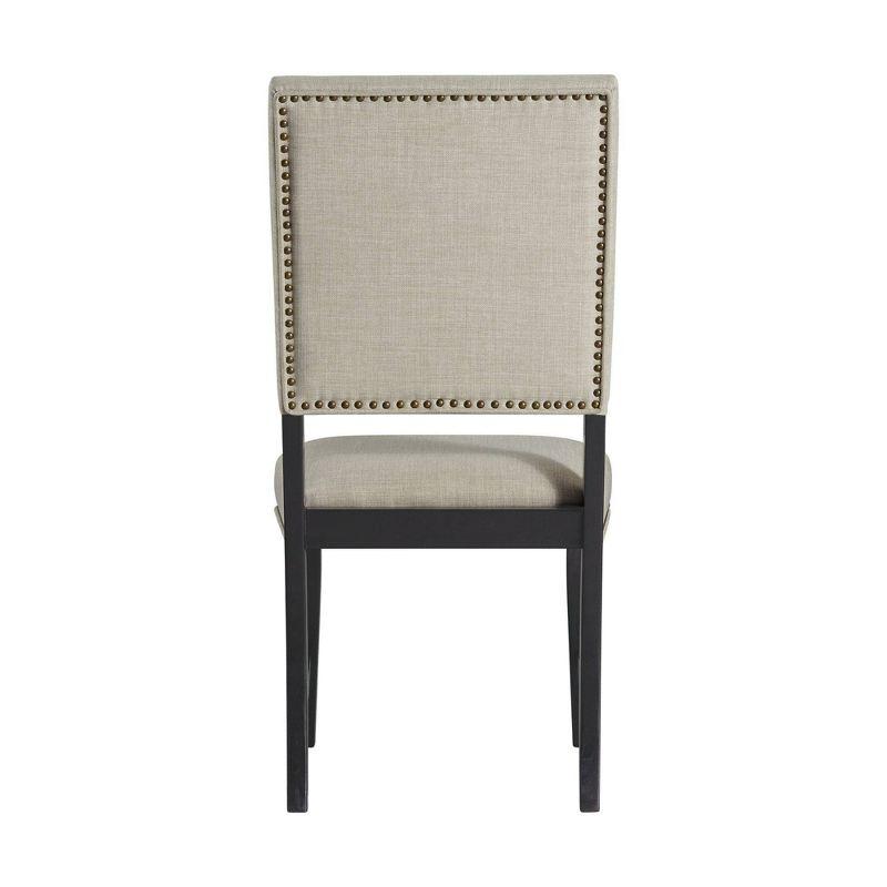 Mara Taupe Upholstered Side Chair with Oak Finish and Nailhead Trim