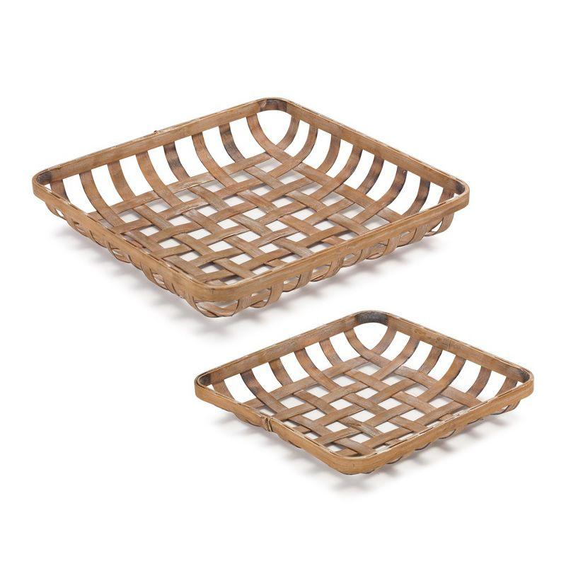 Rustic Square Bamboo Woven Decorative Tray Set