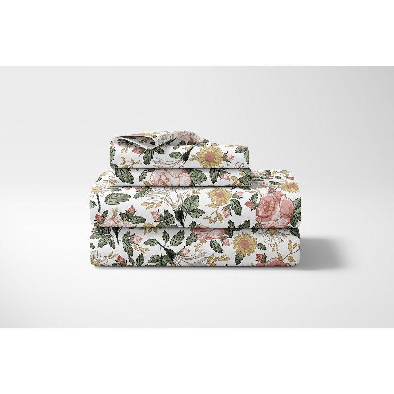 Pink Floral Microfiber Queen Sheet Set for Kids