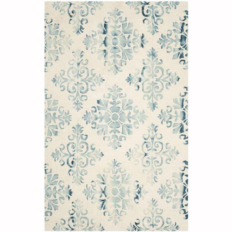 Ivory and Light Blue Hand-Tufted Wool 6' x 9' Area Rug